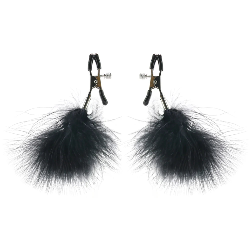 Feathered Nipple Clamps – Seduction Meets Sensation 🖤✨ – Heaven Boutique Calgary – side view
