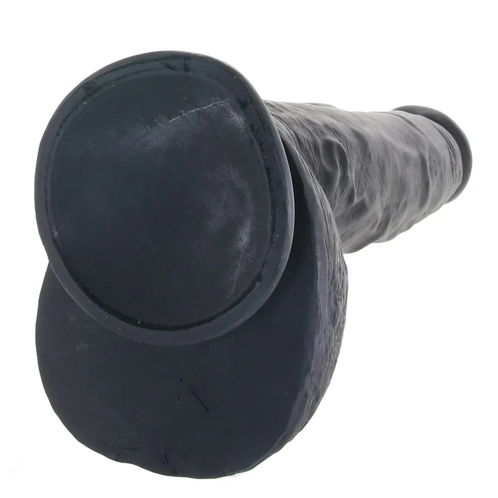 Master Cock Beefy Brad 9 Inch Ballsy Dildo in Black – Calgary adult store – close-up view