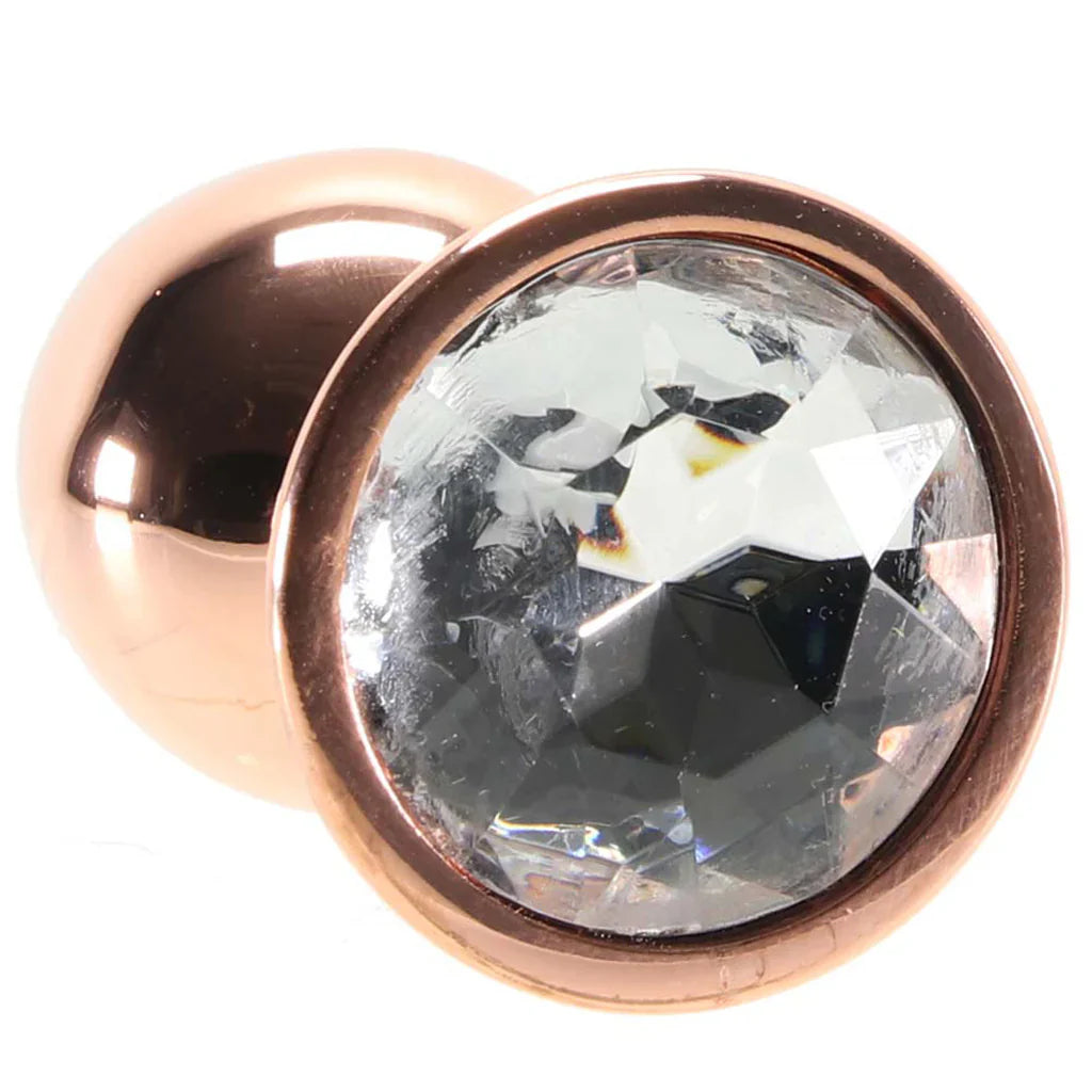 Small Aluminum Plug with Clear Gem in Rose Gold – Calgary adult store – close-up view