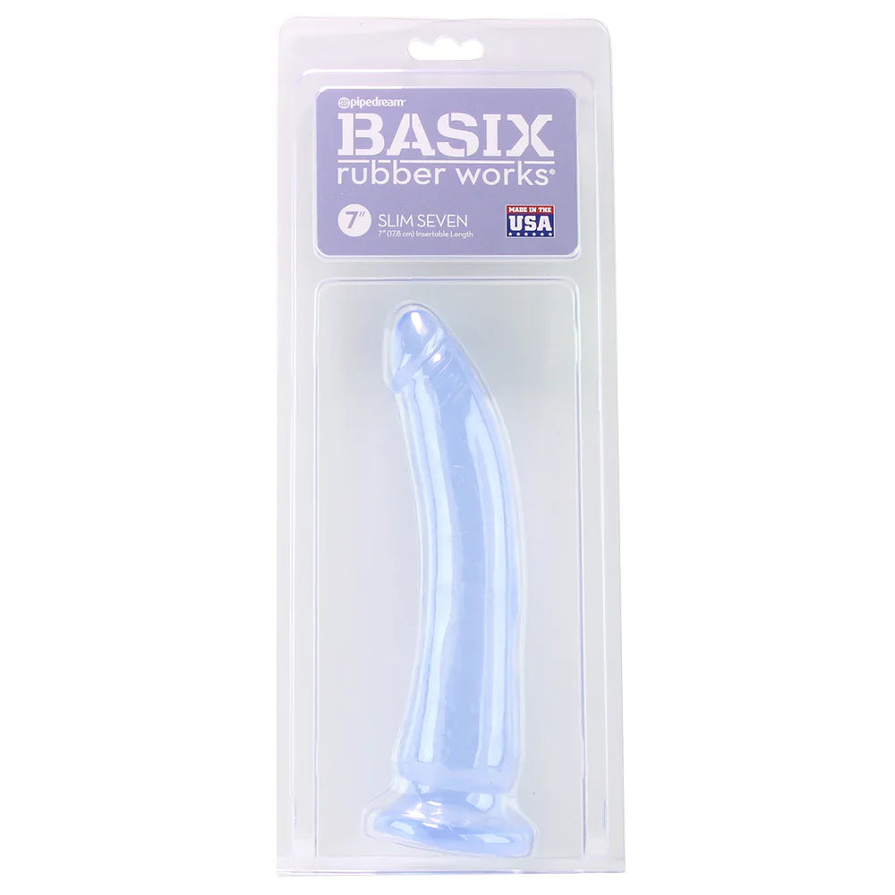 Basix Slim 7 Inch Dildo in Clear – Calgary adult store – close-up view