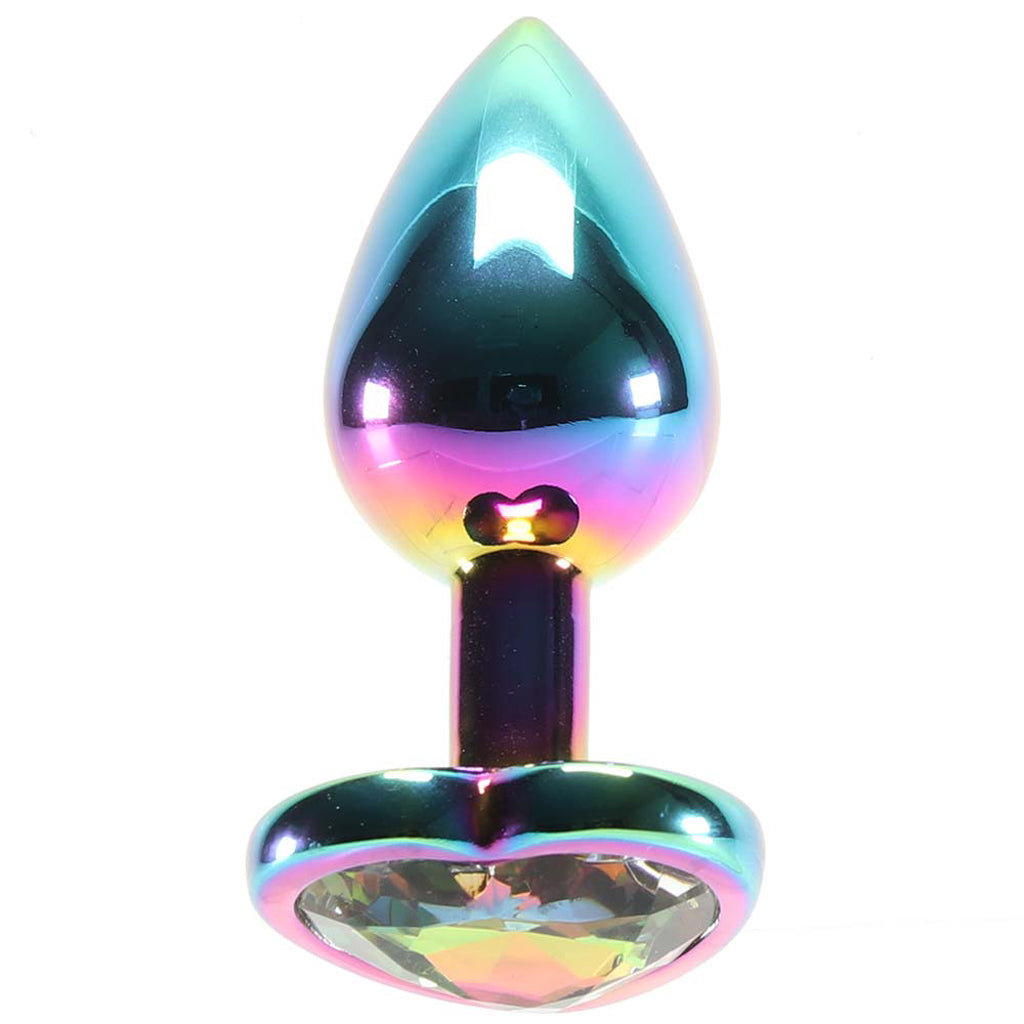 Small Aluminum Plug with Rainbow Heart Gem in Multicolor — Heaven Boutique Calgary 1