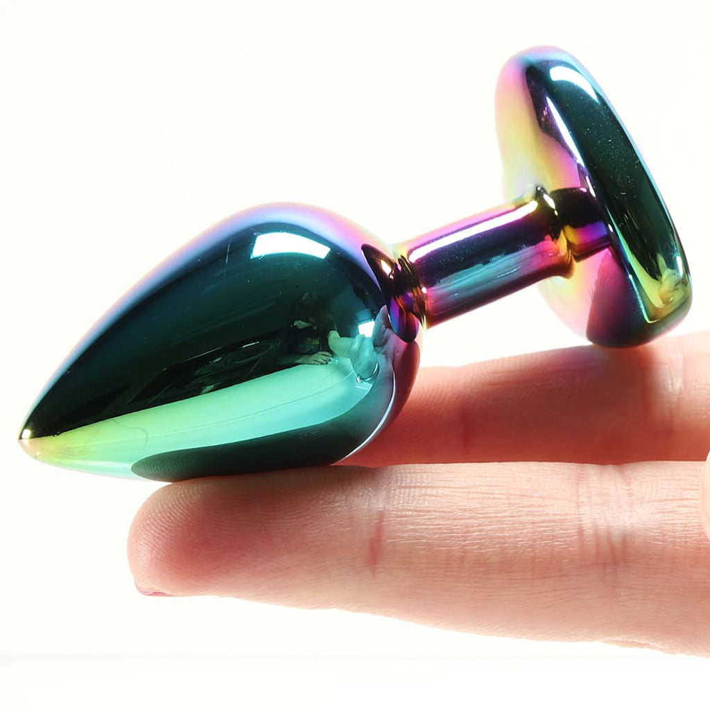 Small Aluminum Plug with Rainbow Heart Gem in Multicolor — Heaven Boutique Calgary 4