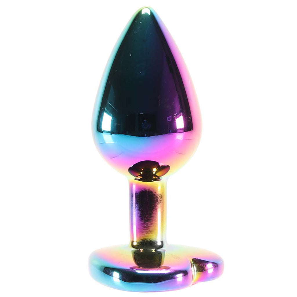 Small Aluminum Plug with Rainbow Heart Gem in Multicolor — Heaven Boutique Calgary 2
