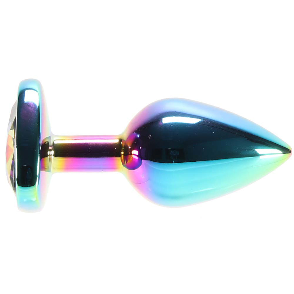 Small Aluminum Plug with Rainbow Heart Gem in Multicolor — Heaven Boutique Calgary 3