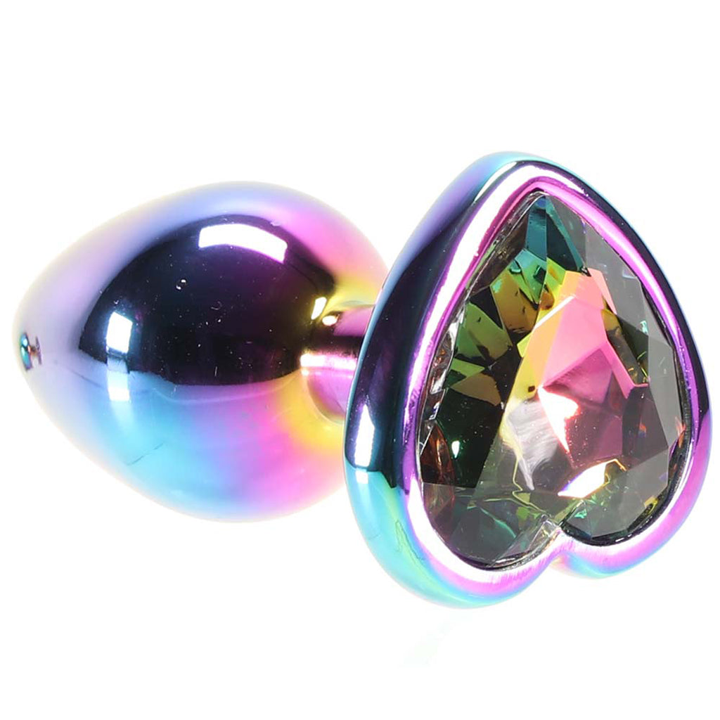 Small Aluminum Plug with Rainbow Heart Gem in Multicolor — Heaven Boutique Calgary 5